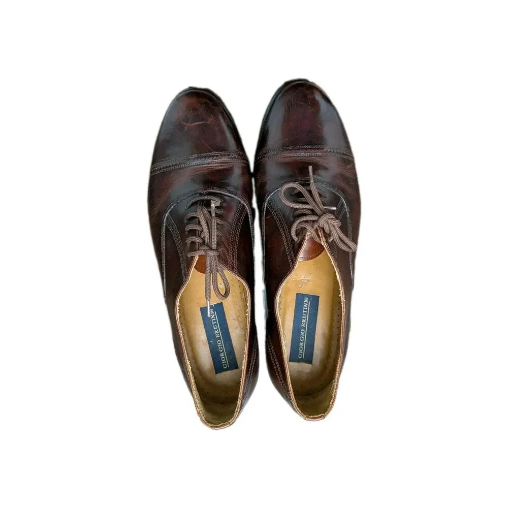 Giorgio Brutini Mens Cap Toe Oxford Dress Shoes Brown Leather Vintage Size 9.5 D
